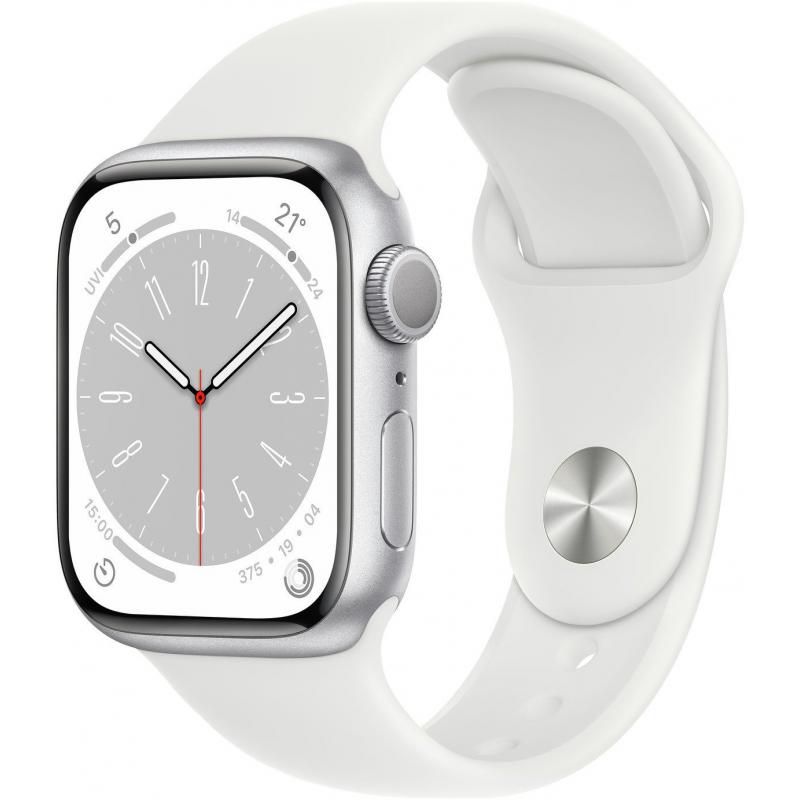 Apple Watch Series 8 (GPS, 41mm) - Silver Aluminium Case with S/M White Sport Band