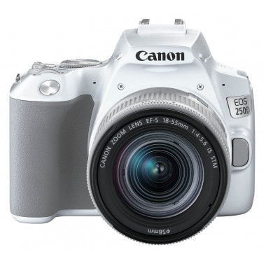 CANON EOS 250D DSLR Camera (White) with EF-S 18-55 mm f/4-5.6 IS STM Lens (Silver)