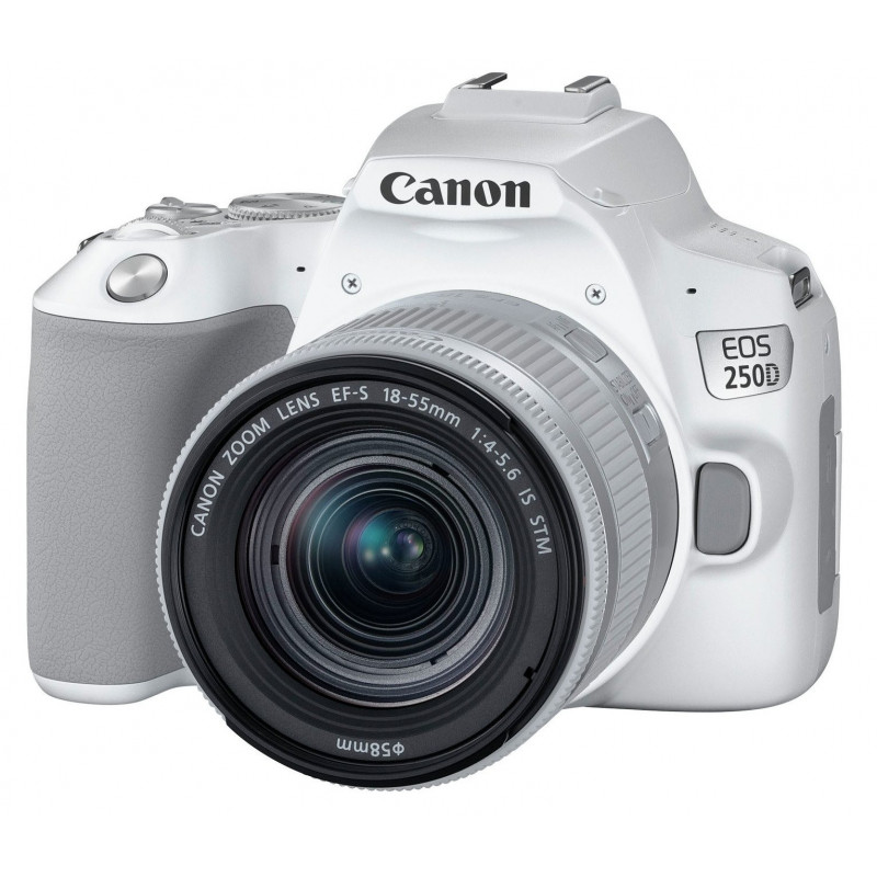 CANON EOS 250D DSLR Camera (White) with EF-S 18-55 mm f/4-5.6 IS STM Lens (Silver)