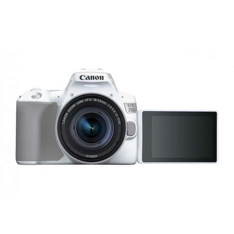 CANON EOS 250D DSLR Camera (White) with EF-S 18-55 mm f/4-5.6 IS STM Lens (Silver)