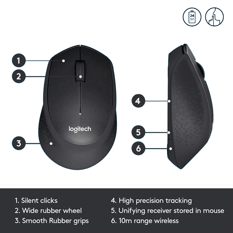 Logitech M330 Silent Plus Wireless Mouse - Black