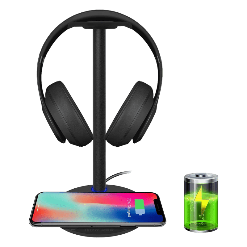 Headphone Stand with Wireless QI Charging Pad