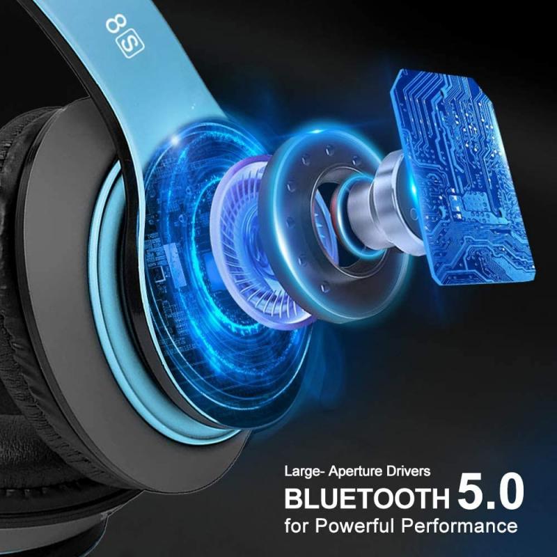 Wireless Foldable Bluetooth Headphones Headset (52 Hrs Playtime, 6EQ Modes, Build-in Mic) - Blue