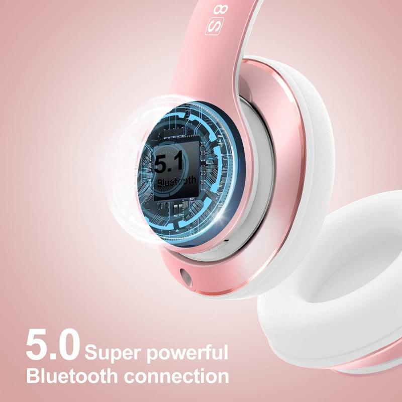 Wireless Foldable Bluetooth Headphones Headset (52 Hrs Playtime, 6EQ Modes, Build-in Mic) - Pink