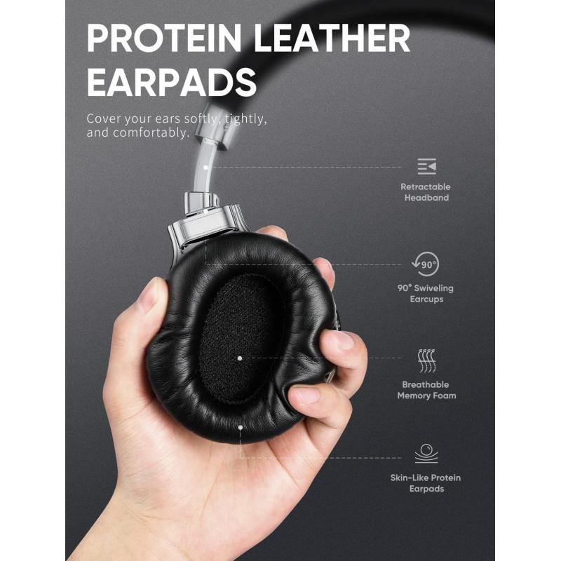 ANC Over-Ear (Bluetooth 5.0 with Microphone, Lightweight Headset, 30H Playtime, Ergonomic Protein Leather) Noise Cancelling Headphones
