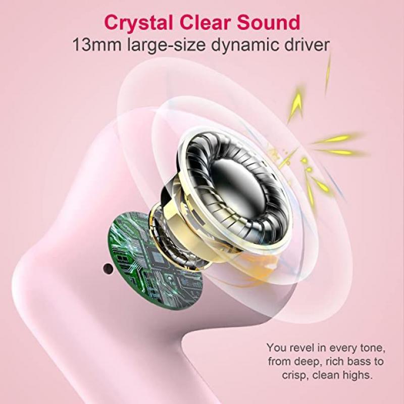 Wireless Earbuds (Bluetooth 5.3, Hi-Fi Stereo, Wireless, 32H Playtime - Pink