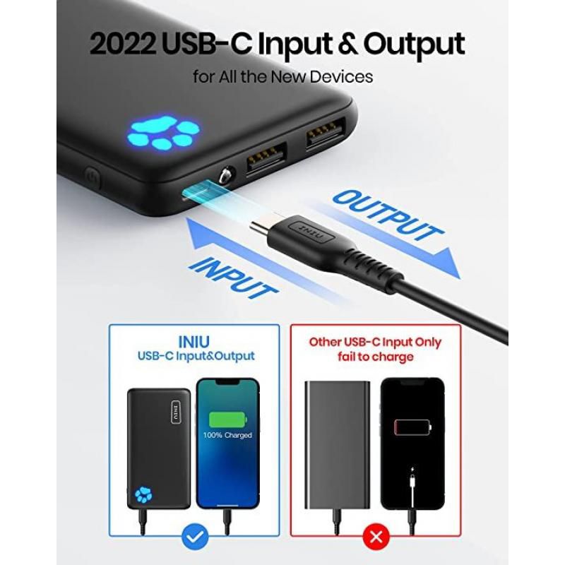 INIU Power Bank (3A, 10000mAh, USB C) Portable Charger