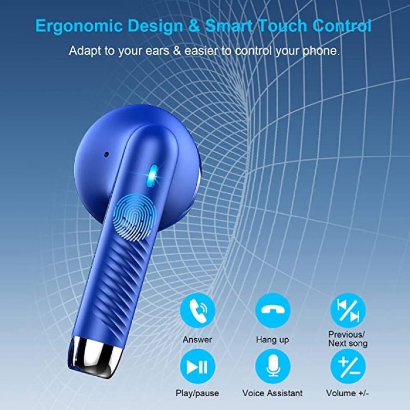 Wireless Earbuds (Bluetooth 5.3, Hi-Fi Stereo, Wireless, 32H Playtime - Blue