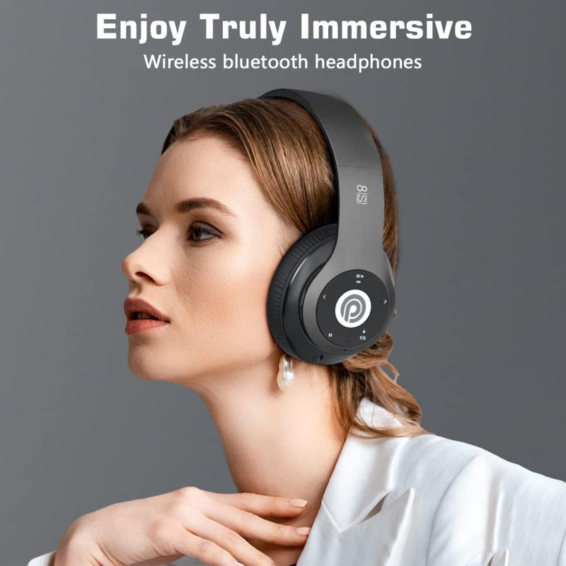 Wireless Foldable Bluetooth Headphones Headset (52 Hrs Playtime, 6EQ Modes, Build-in Mic) - Black