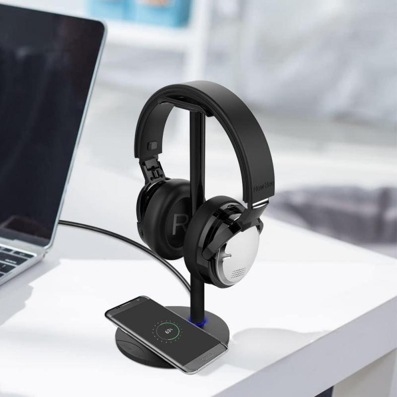 Headphone Stand with Wireless QI Charging Pad