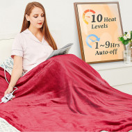 Electric Heated Blanket Throw Flannel Sherpa Fast Heating 180x130cm, 10 Heat Levels & Up-to-9-Hours Auto-Off Timer & LED Display - Red