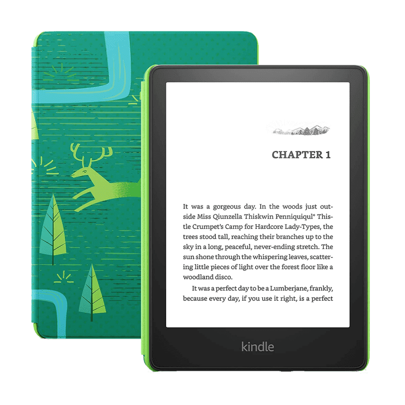 Amazon Kindle Paperwhite Kids Edition (11th Gen, Wi-Fi, 8GB) 6" E-Reader With Cover - Forest Green