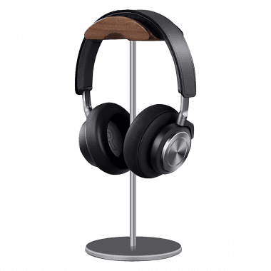 Headphone Stand (Nature Walnut Wood, Aluminium Stand) - Grey