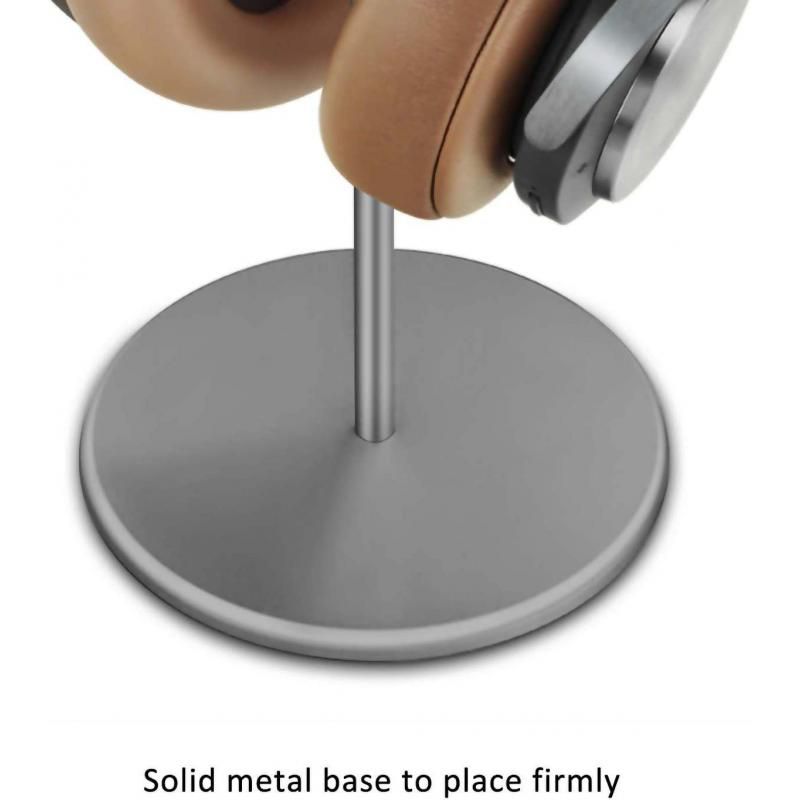 Headphone Stand (Nature Walnut Wood, Aluminium Stand) - Grey