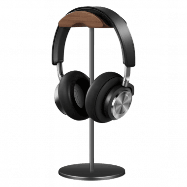 Headphone Stand (Nature Walnut Wood, Aluminium Stand) - Black