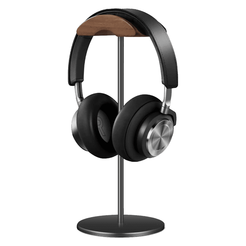 Headphone Stand (Nature Walnut Wood, Aluminium Stand) - Black