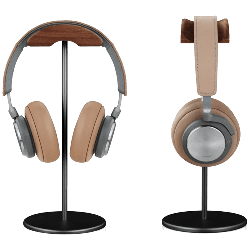 Headphone Stand (Nature Walnut Wood, Aluminium Stand) - Black