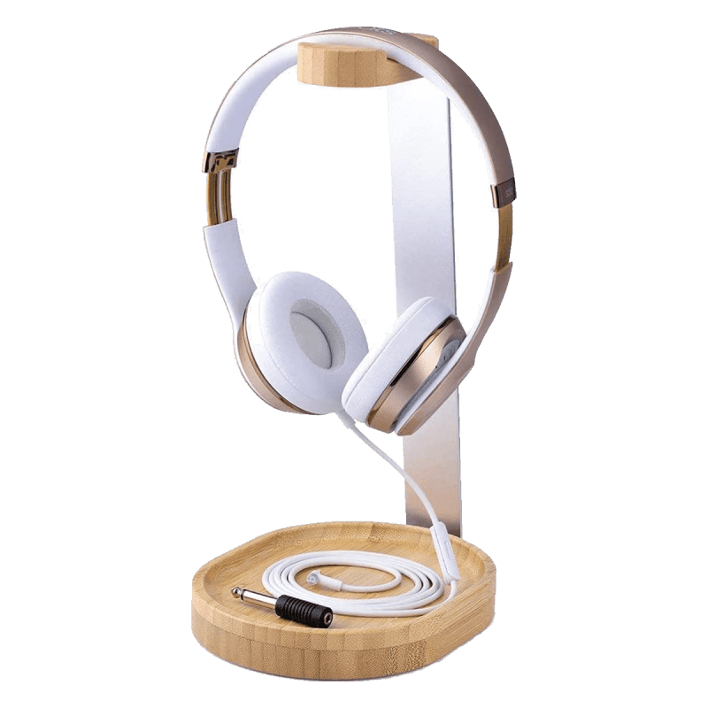 Wooden & Aluminum Headphone Stand Hanger with Cable Holder