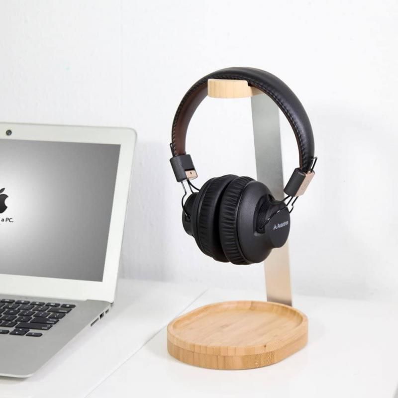 Wooden & Aluminum Headphone Stand Hanger with Cable Holder