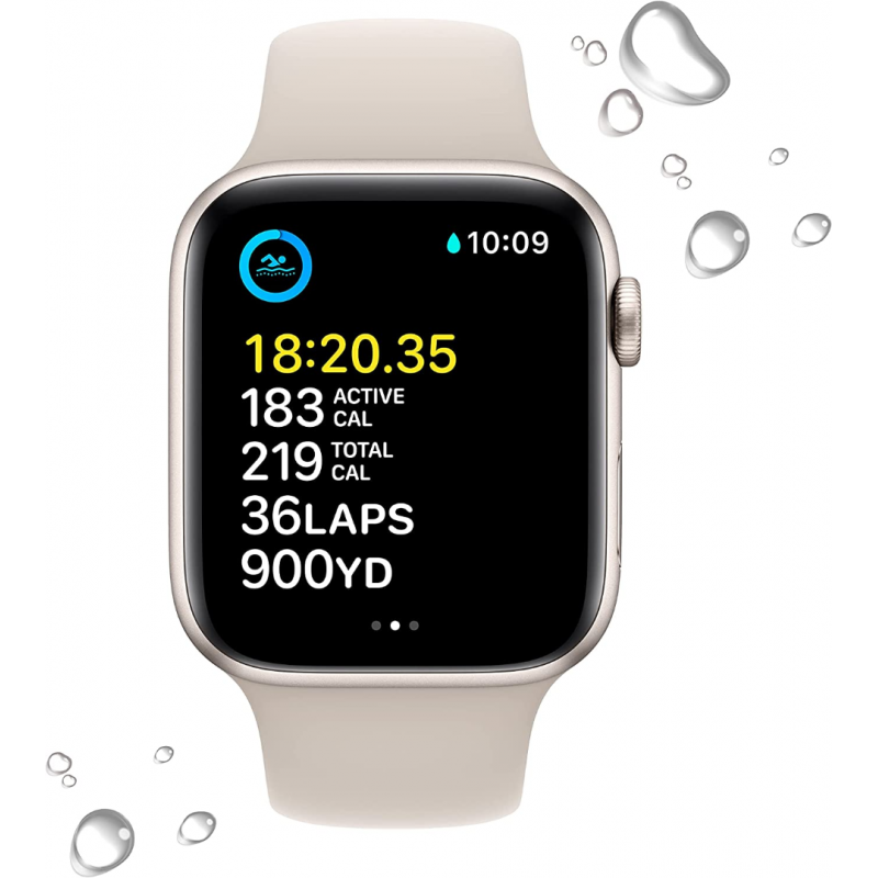 Apple Watch SE 2022 2nd Generation (GPS, 44mm) - Starlight Aluminium Case with M/L Starlight Sport Band