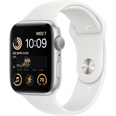 Apple Watch SE 2022 2nd Generation (GPS, 44mm) - Silver Aluminium Case with M/L White Sport Band