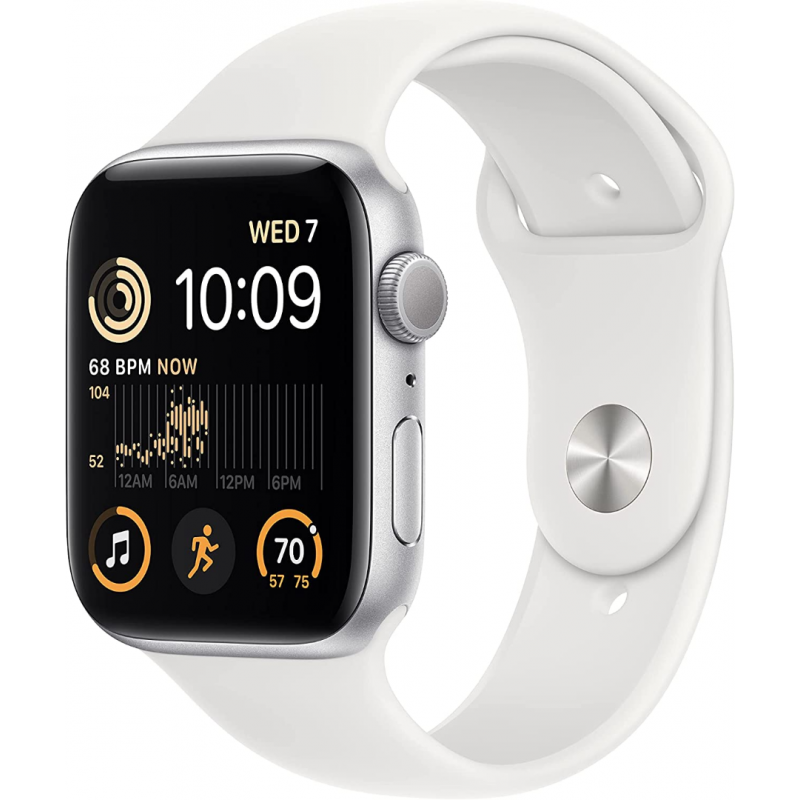 Apple Watch SE 2022 2nd Generation (GPS, 44mm) - Silver Aluminium Case with M/L White Sport Band