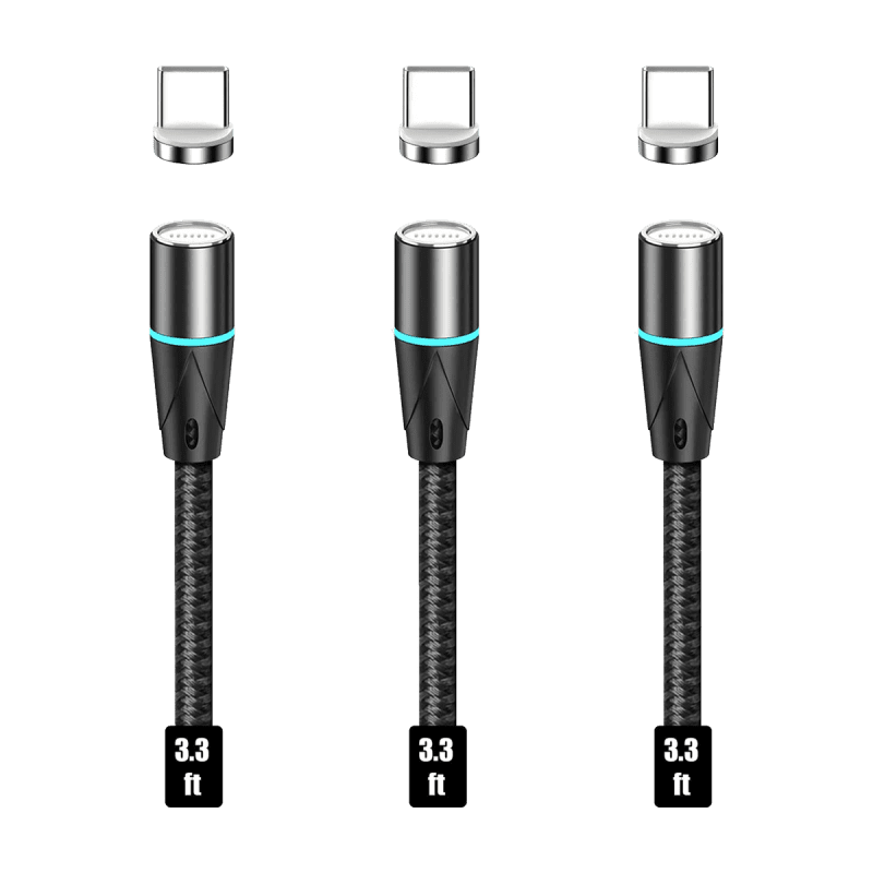 USB-C Magnetic Cable 3 Pack (Fast Charging, Support Data Transfer) -  1m Black