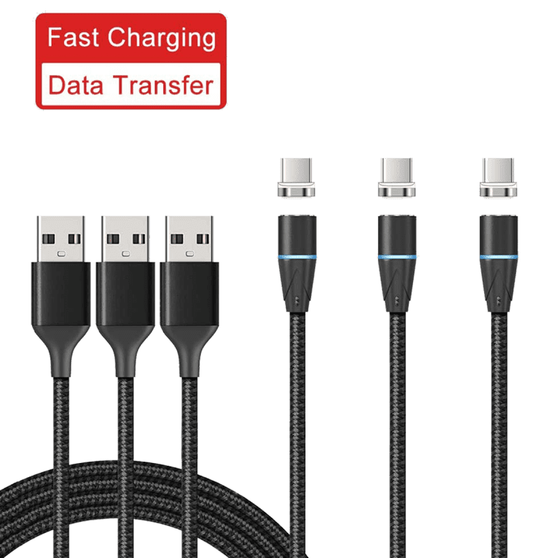 USB-C Magnetic Cable 3 Pack (Fast Charging, Support Data Transfer) -  1m Black