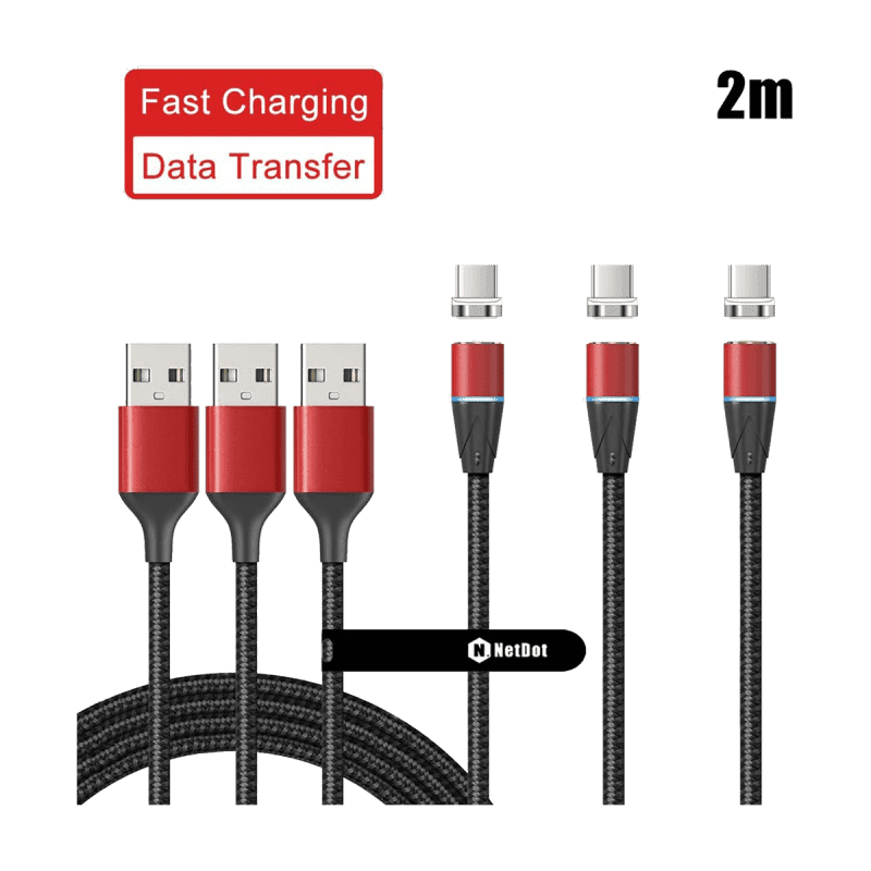 USB-C Magnetic Cable 3 Pack (Fast Charging, Support Data Transfer) -  2m Red
