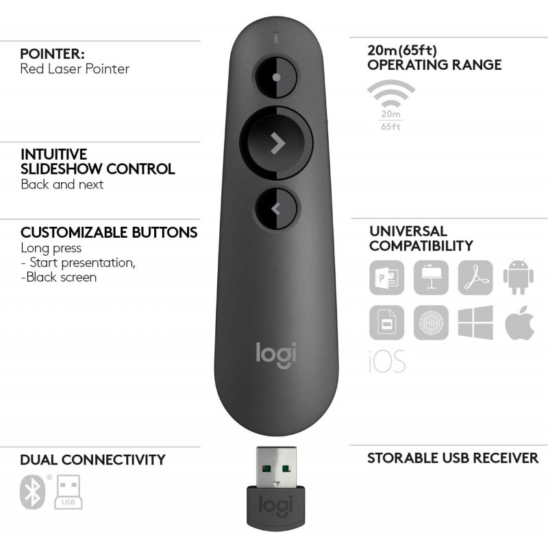 Logitech R500s Laser Presentation Remote Clicker - Black